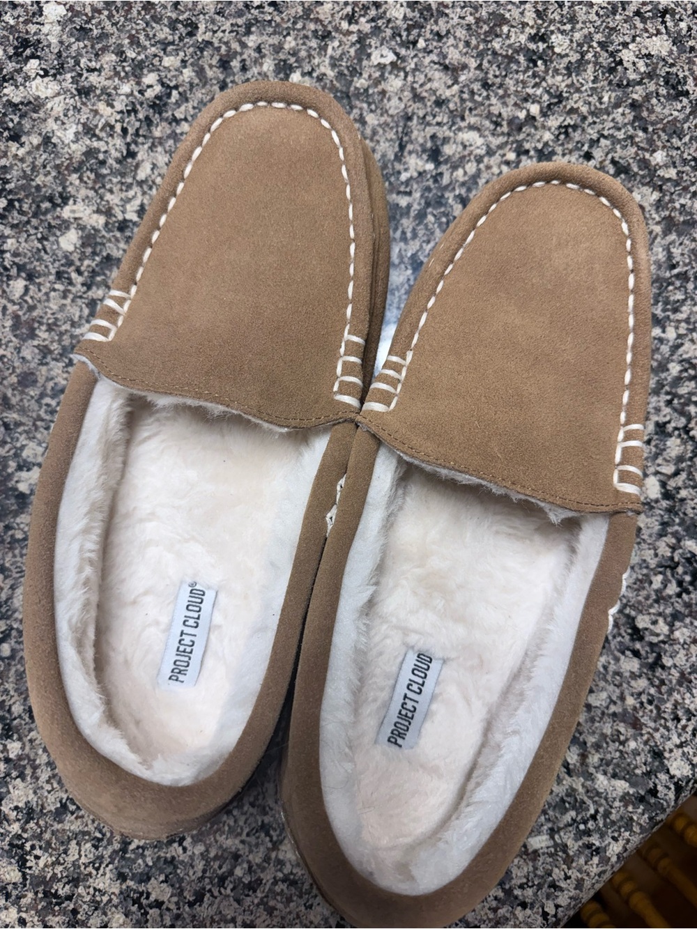 Project Cloud Women's Tan Faux-Suede Fleece Moccasins